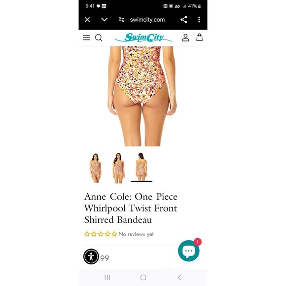 Anne Cole Twist Front Shirred Bandeau Removable Strap One Piece Sz 6 D14 - Picture 2 of 12